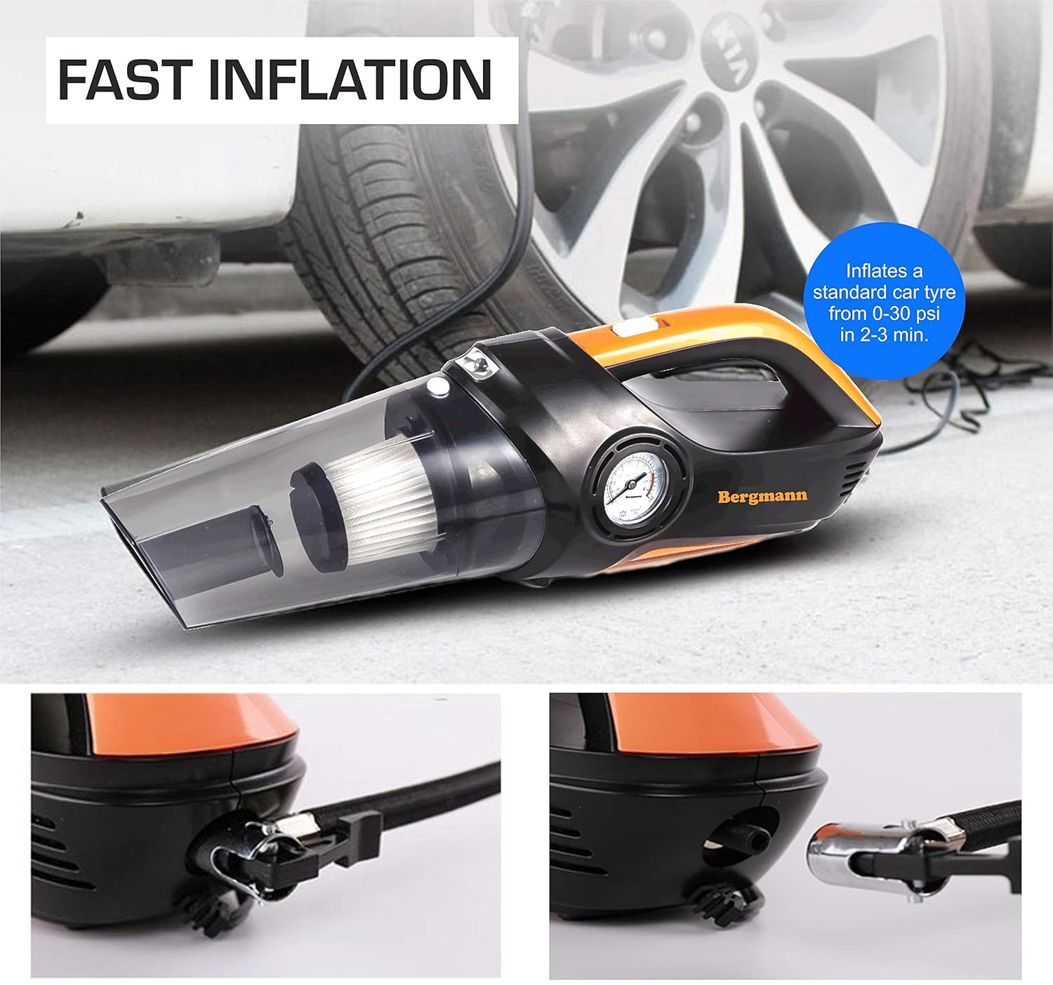 Bergmann CYCLONIC 2-in-1 Car Vacuum & Inflator