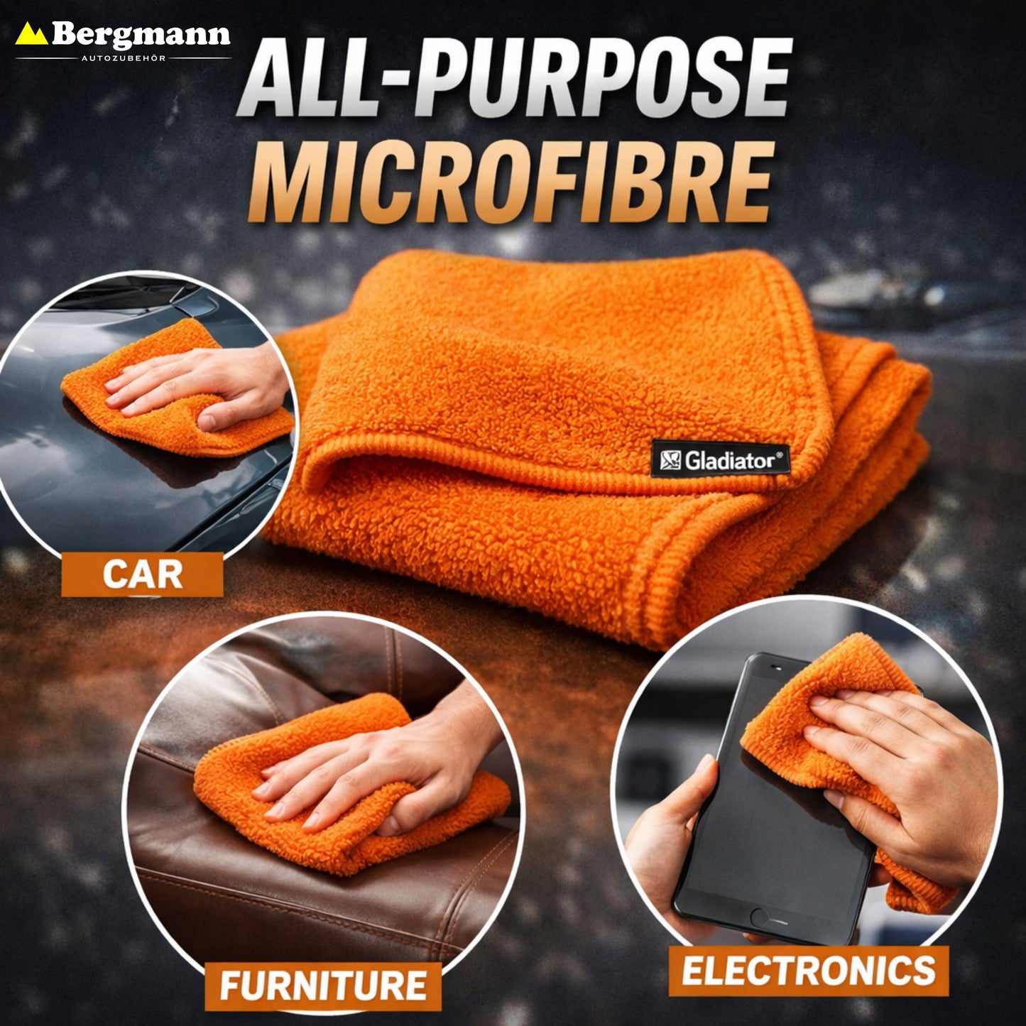 Bergmann ALL-PURPOSE Microfibre (Orange) - Pack of 3