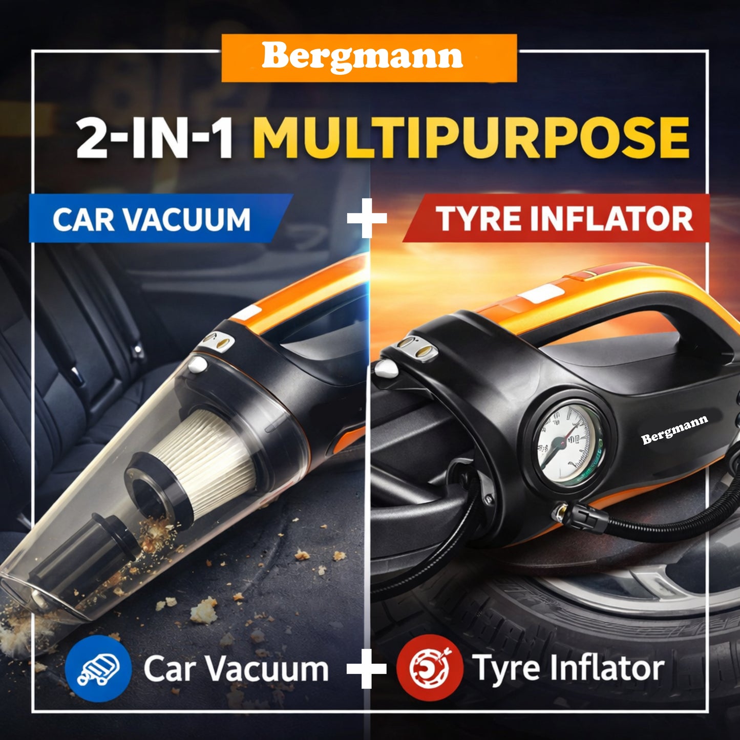 Bergmann CYCLONIC 2-in-1 Car Vacuum & Inflator